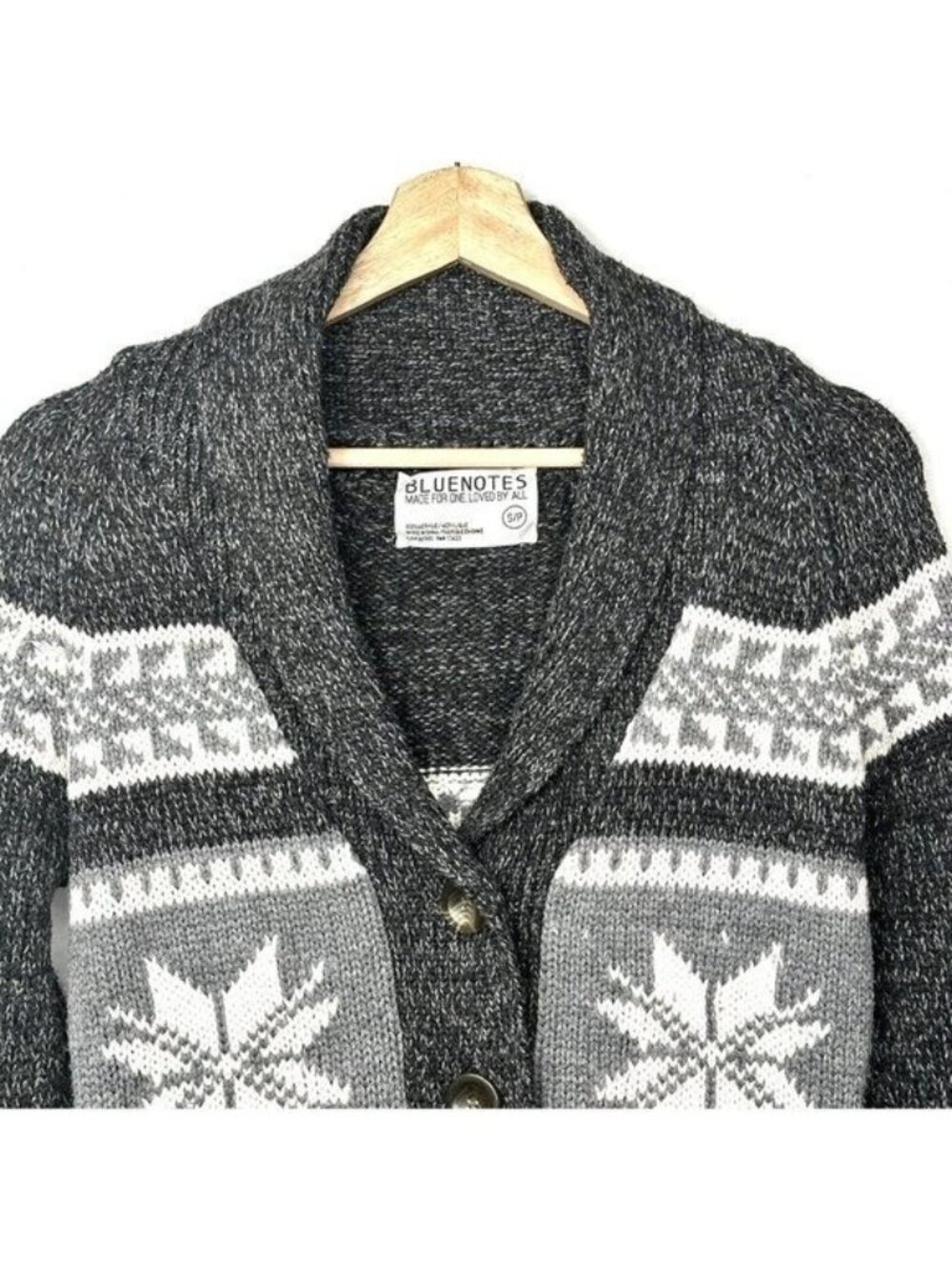Blue Notes Shawl Collar Cardigan Womens S Gray Fair Isle Snowflake Cozy Knit - Picture 3 of 13